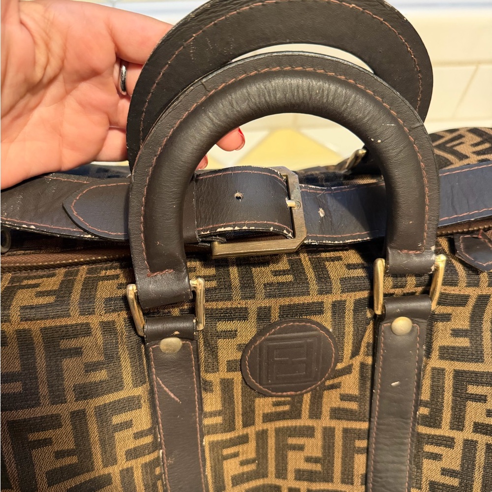 Fendi Brown FF Logo Canvas Duffel Bag - Picture 5 of 16